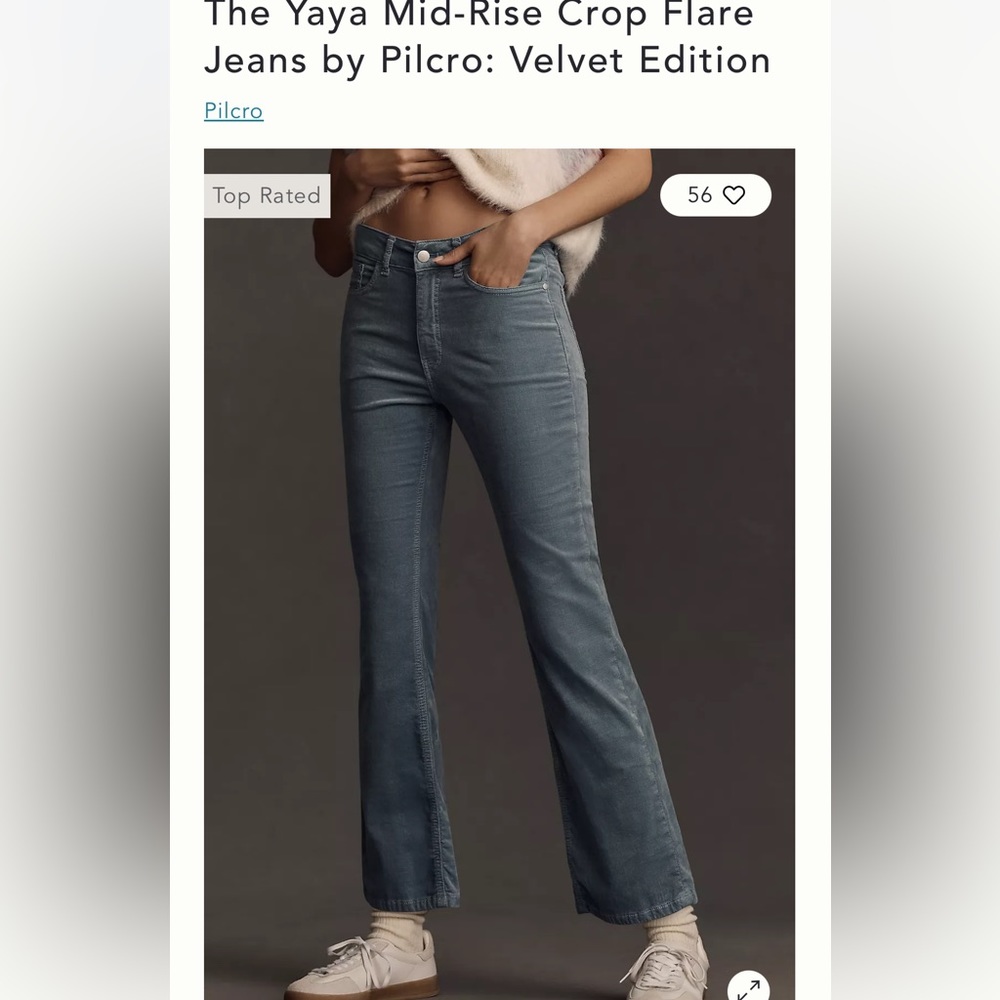 NWT THE YAYA MID-RISE CROP FLARE JEANS BY PILCRO: VELVET EDITION